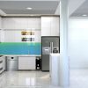 Tủ bếp acrylic vân gỗ kết hợp màu trắng