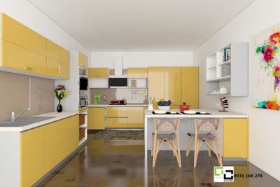 Tủ MDF chống ẩm, cánh tủ bếp bếp acrylic màu vàng