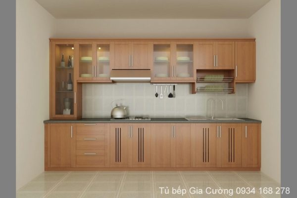 Tủ bếp gỗ sồi thiết kế đơn giản