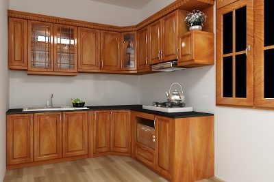 Tủ bếp gỗ xoan đào màu tự nhiên PU